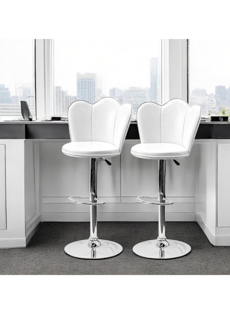 مفروشات صابر واخوانه (ذ.م.م) SBF Height Adjustable Bar Stools | Set of 2 PU Leather Swivel Chairs with Backrest and Footrest | Hydraulic Chrome Base for Kitchen & Dining, White  - Image 2