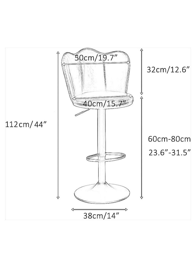 مفروشات صابر واخوانه (ذ.م.م) SBF Height Adjustable Bar Stools | Set of 2 PU Leather Swivel Chairs with Backrest and Footrest | Hydraulic Chrome Base for Kitchen & Dining, White  - Image 3
