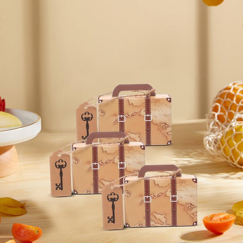 Healeved 50pcs Vintage Kraft Paper Candy Boxes Suitcase Shaped Candy Storage Boxes with Key for Party Favor Bridal Shower Wedding Decorations - Image 5