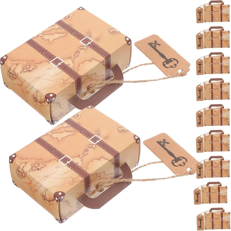 Healeved 50pcs Vintage Kraft Paper Candy Boxes Suitcase Shaped Candy Storage Boxes with Key for Party Favor Bridal Shower Wedding Decorations - Image 1