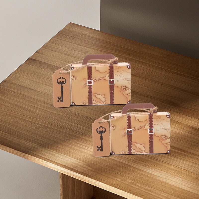 Healeved 50pcs Vintage Kraft Paper Candy Boxes Suitcase Shaped Candy Storage Boxes with Key for Party Favor Bridal Shower Wedding Decorations - Image 3