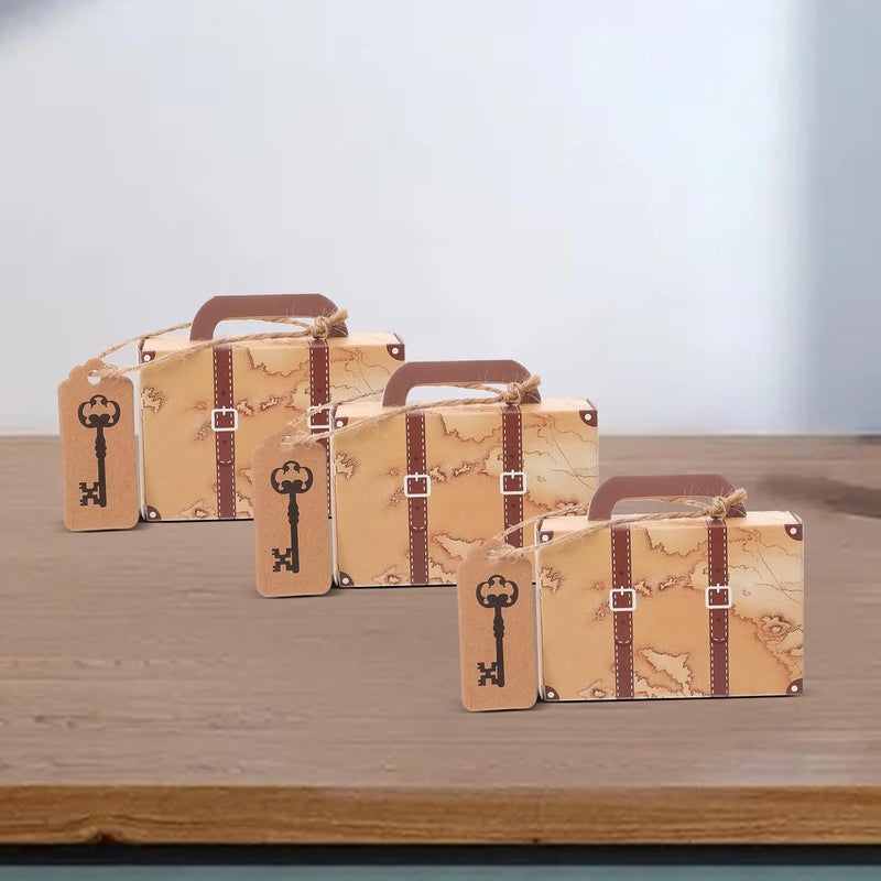 Healeved 50pcs Vintage Kraft Paper Candy Boxes Suitcase Shaped Candy Storage Boxes with Key for Party Favor Bridal Shower Wedding Decorations - Image 4