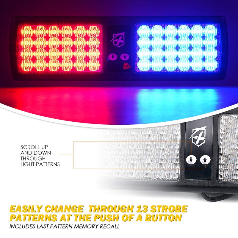 Xprite أضواء فلاش ستروب 48LED حمراء وزرقاء من Xprite للسيارات والشاحنات، أضواء تحذيرية للطوارئ للشرطة والمتطوعين ورجال الإطفاء على الزجاج الأمامي - Image 3