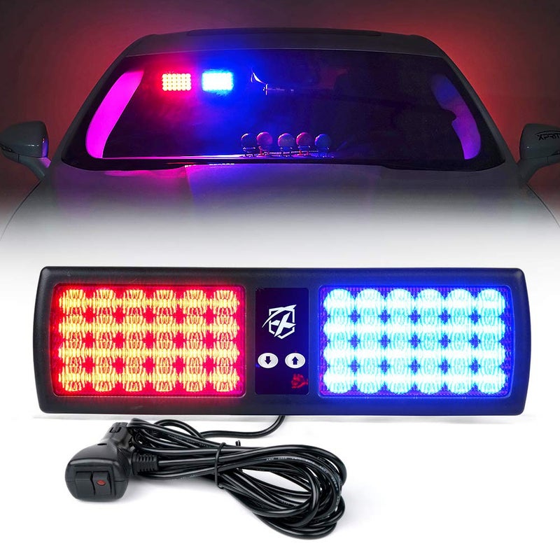 Xprite أضواء فلاش ستروب 48LED حمراء وزرقاء من Xprite للسيارات والشاحنات، أضواء تحذيرية للطوارئ للشرطة والمتطوعين ورجال الإطفاء على الزجاج الأمامي - Image 1