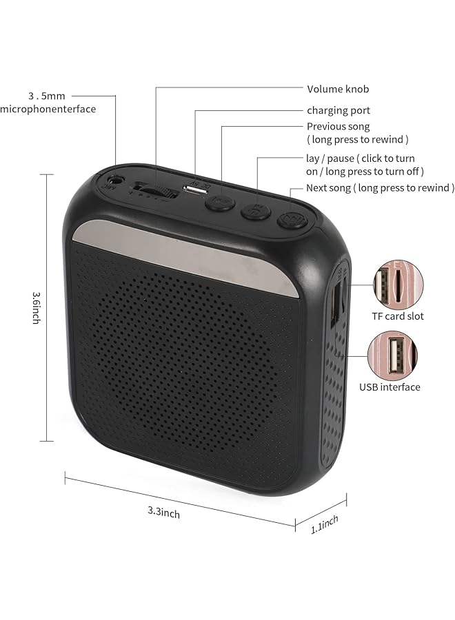 erorex Voice Amplifier With Wired Microphone Headset Portable Rechargeable Pa System Speaker Personal Microphone Speech Amplifier Loudspeaker For Teachers Tour Guides Coaches Meeting Yoga Fitness Black - Image 5