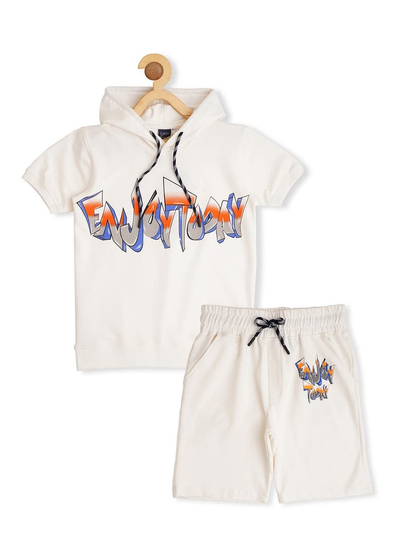 CAVIO Boys Cotton White Typography Printed Co-Ord Set (7-8 Years) - Image 1
