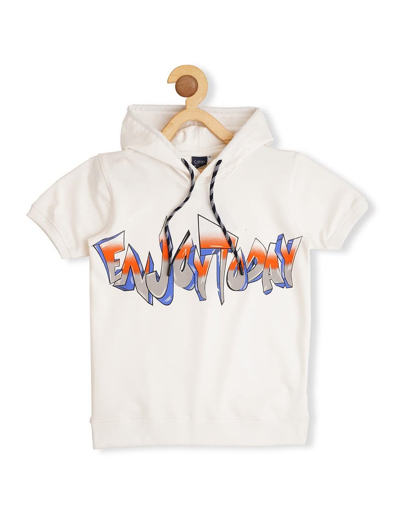 CAVIO Boys Cotton White Typography Printed Co-Ord Set (7-8 Years) - Image 2