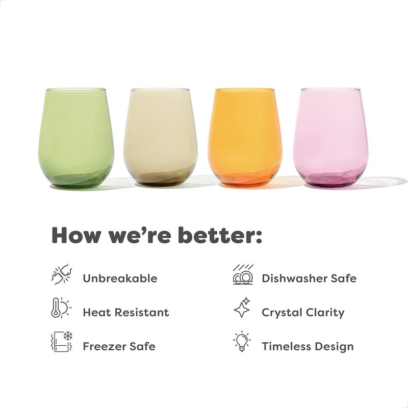 TOSSWARE RESERVE 16oz Stemless Wine - Color Series SET OF 4, Premium Quality, Tritan Dishwasher Safe & Heat Resistant Unbreakable Plastic Drinking Glasses - Image 2