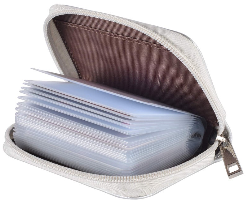 Easyoulife Genuine Leather Credit Card Holder Zipper Wallet With 26 Card Slots (Silver) - Image 2