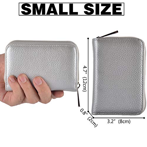 Easyoulife Genuine Leather Credit Card Holder Zipper Wallet With 26 Card Slots (Silver) - Image 4