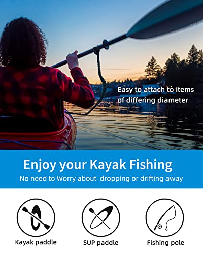OCEANBROAD Kayak Paddle Leash with D-Ring Stretchable Bungee Strap Lanyard Rope for SUP Kayaking Boating Canoeing Fishing Pole Rod 4-7 Feet Black 2 Pack - Image 2