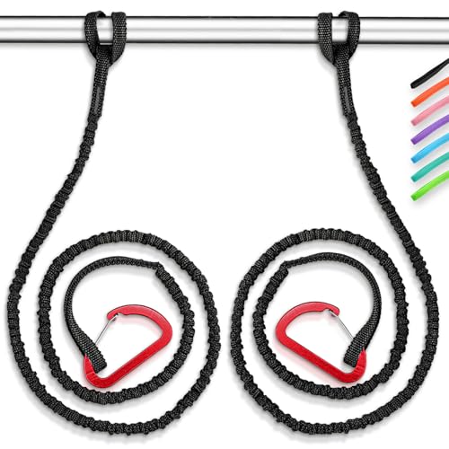 OCEANBROAD Kayak Paddle Leash with D-Ring Stretchable Bungee Strap Lanyard Rope for SUP Kayaking Boating Canoeing Fishing Pole Rod 4-7 Feet Black 2 Pack - Image 1