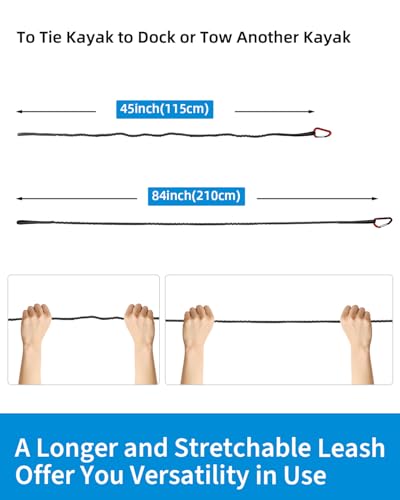 OCEANBROAD Kayak Paddle Leash with D-Ring Stretchable Bungee Strap Lanyard Rope for SUP Kayaking Boating Canoeing Fishing Pole Rod 4-7 Feet Black 2 Pack - Image 4