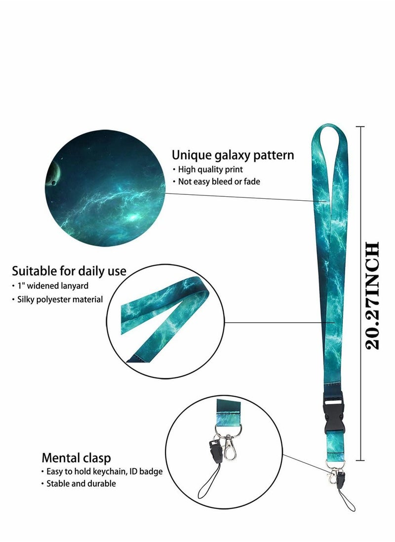 Y&D Lanyard Strap, Soft Fabric Neck Card Holder Keychain Strap Keys Lanyards ID Cell Phones Bags Accessories Quick Release Detachable Buckle, Green Galaxy Style  - Image 2