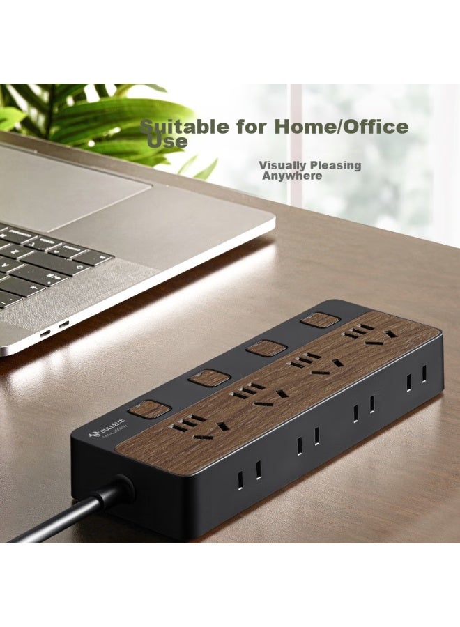 Bull New National Standard Power Strip/extension Cord/power Bar/power Strip/power Board/extension Board, 8 Outlets With Individual Control, 1.8 Meters, Black Wood Grain, Gn-r1443 - Image 5