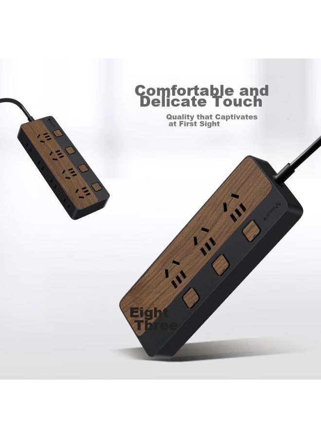 Bull New National Standard Power Strip/extension Cord/power Bar/power Strip/power Board/extension Board, 8 Outlets With Individual Control, 1.8 Meters, Black Wood Grain, Gn-r1443 - Image 3