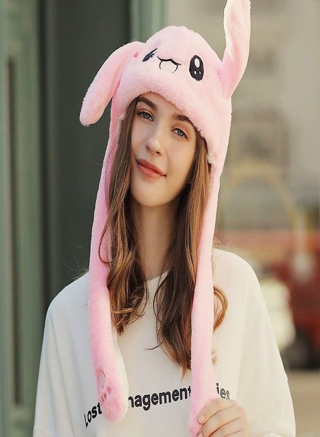 umbresen Bunny Hat Ear Moving Jumping Rabbit Hat Funny Cute Plush Animal Cap with Paws for Kids Women Girl Party Christmas Holiday Birthday Dress up Cosplay Costume Gift (Pink) - Image 4
