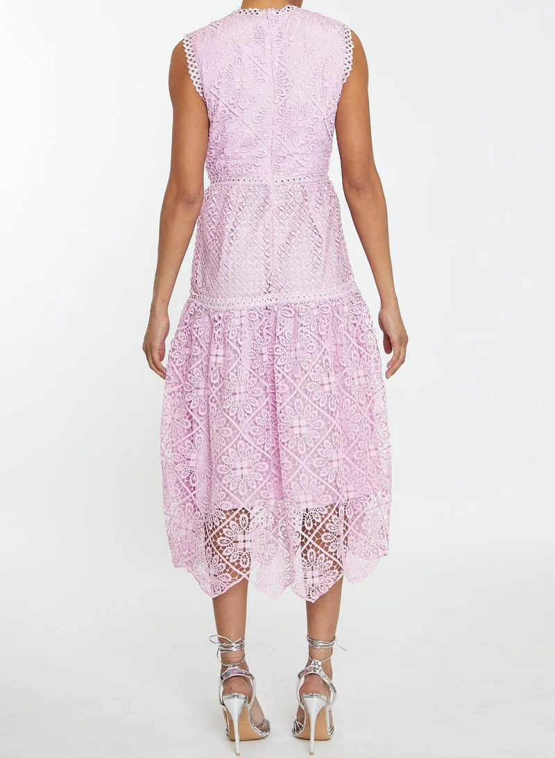 ترو ديكادينس Natalia Candy-Pink Mixed Lace Peplum Midi-Dress