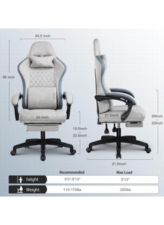 Chulovs Gaming Chair with Footrest, Ergonomic Gamer Chair with Lumbar Support Massage Adjustable High Back Comfortable Fabric Office Chair Style Computer Reclining Office Chair for Adults  - Image 2