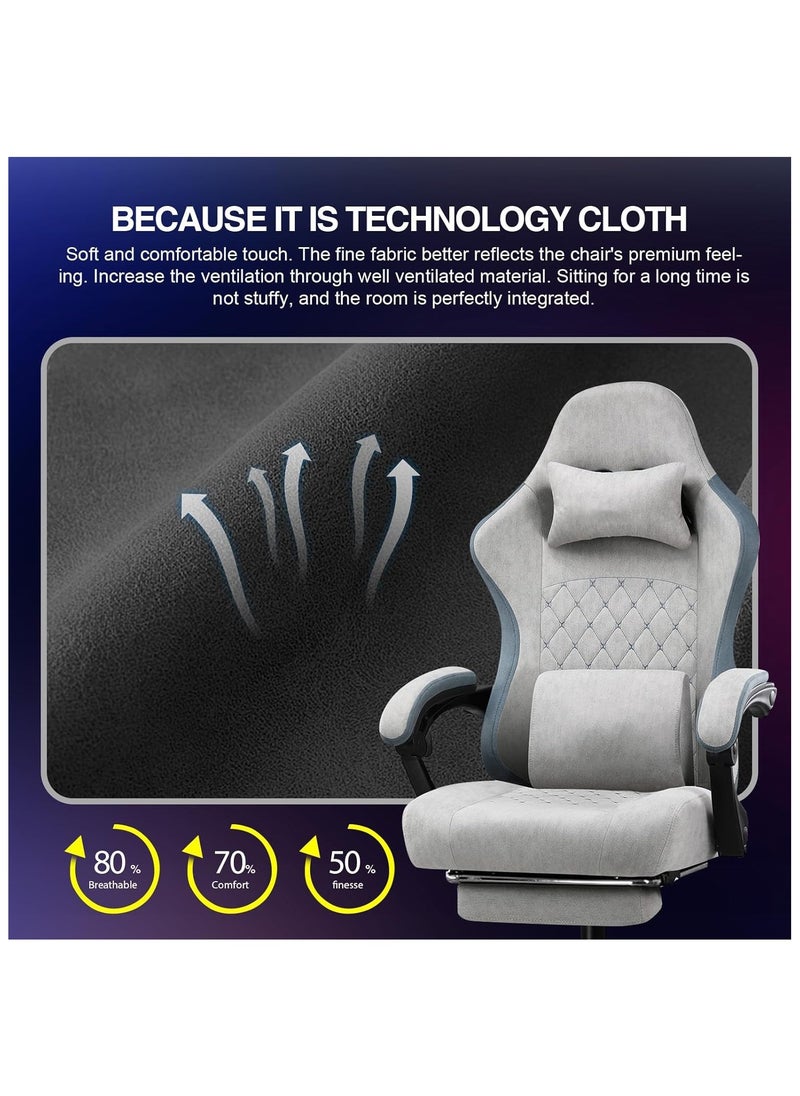 Chulovs Gaming Chair with Footrest, Ergonomic Gamer Chair with Lumbar Support Massage Adjustable High Back Comfortable Fabric Office Chair Style Computer Reclining Office Chair for Adults  - Image 3