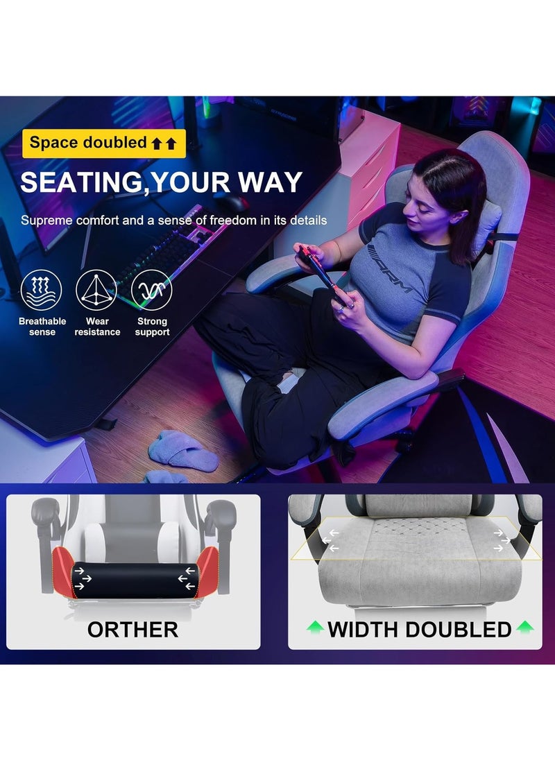 Chulovs Gaming Chair with Footrest, Ergonomic Gamer Chair with Lumbar Support Massage Adjustable High Back Comfortable Fabric Office Chair Style Computer Reclining Office Chair for Adults  - Image 4