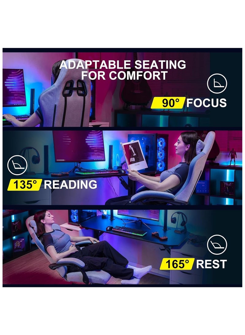 Chulovs Gaming Chair with Footrest, Ergonomic Gamer Chair with Lumbar Support Massage Adjustable High Back Comfortable Fabric Office Chair Style Computer Reclining Office Chair for Adults  - Image 5