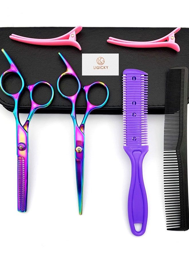 LIGICKY Hair Cutting Scissors Kit Professional Stainless Steel Hairdressing Scissors Set Hair thinning Shears Bang Hair Scissor for Kids/Salon/Home - Image 1