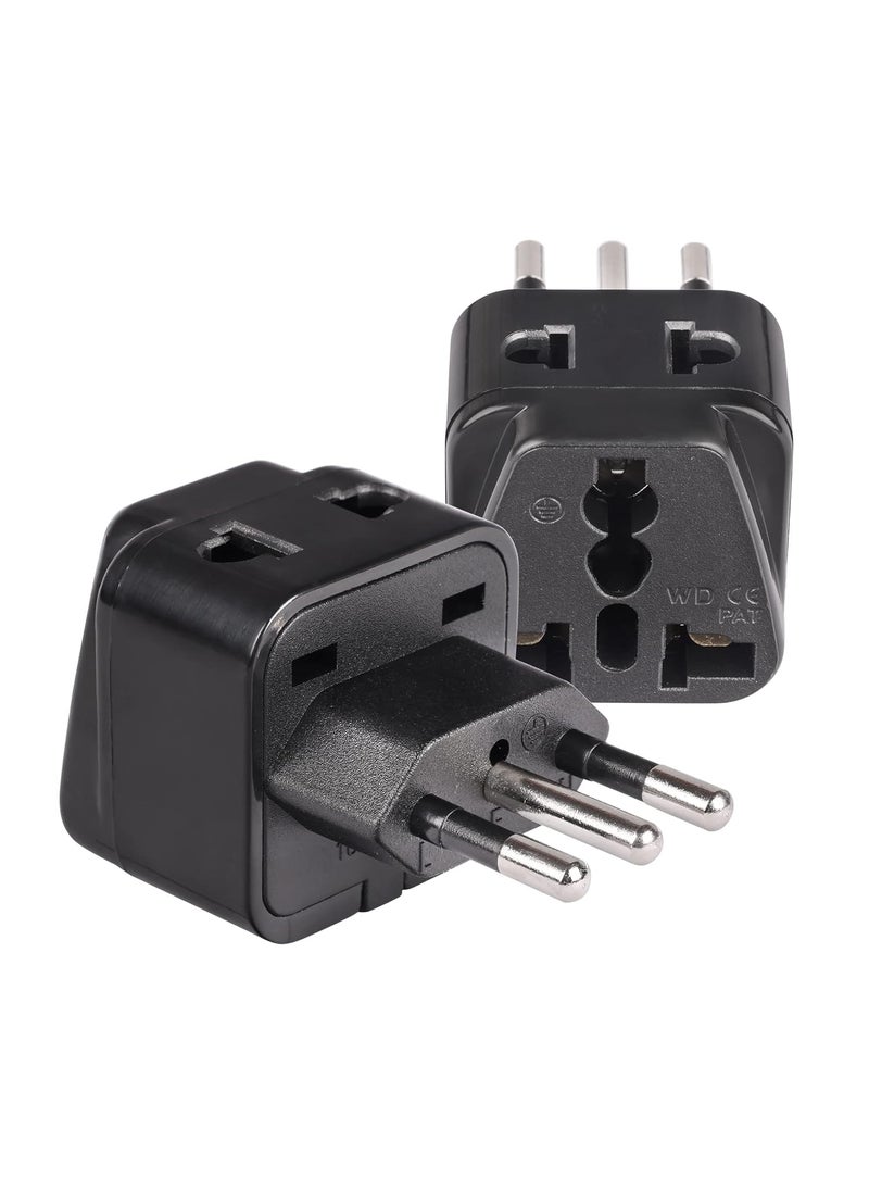 OREI OREI India to Italy Libya Chile More Type L Travel Adapter Plug 2 in 1 CE Certified RoHS Compliant 2 Pack Black Color P2112A2PK  - Image 1