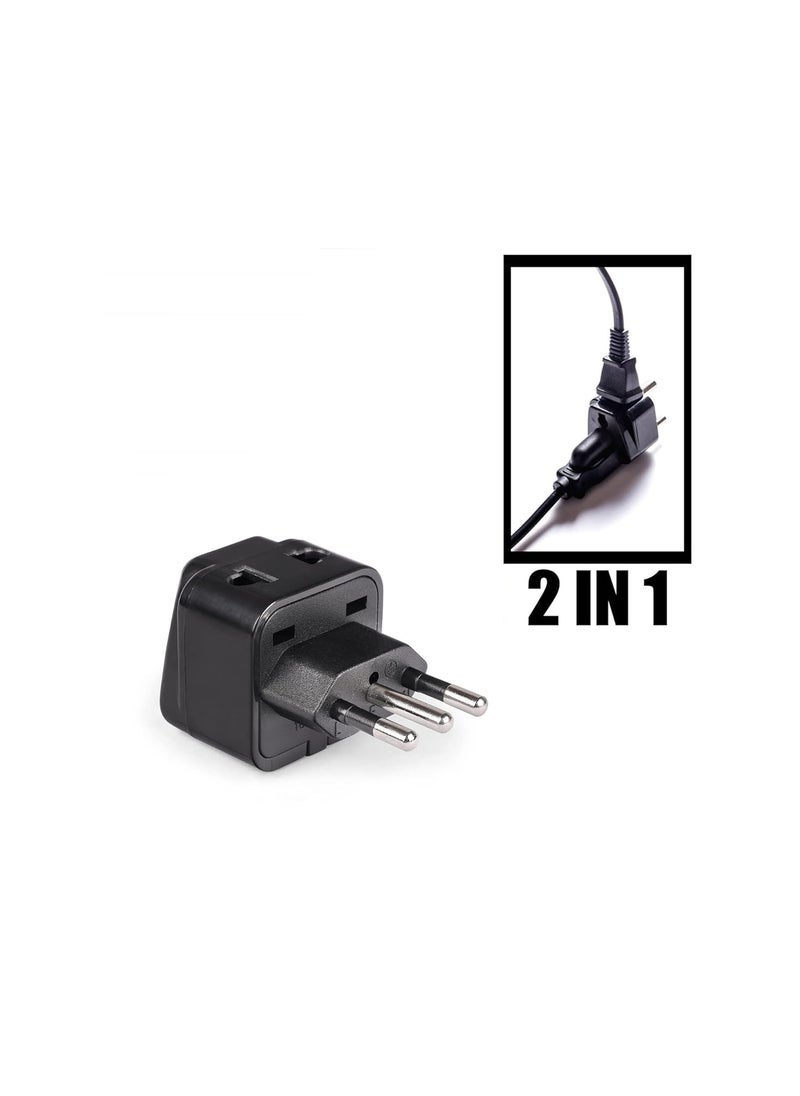 OREI OREI India to Italy Libya Chile More Type L Travel Adapter Plug 2 in 1 CE Certified RoHS Compliant 2 Pack Black Color P2112A2PK  - Image 3