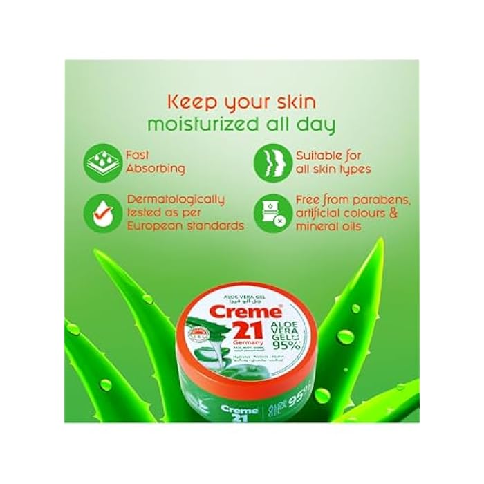 Creme 21 Aloe Vera Gel 300 ml - Pack Of 1 | Protects Skin from Allergies and Infections | Woth Vitamin C & E | Fast Absorbing Non Sticky Aloe Vera Gel - Image 4