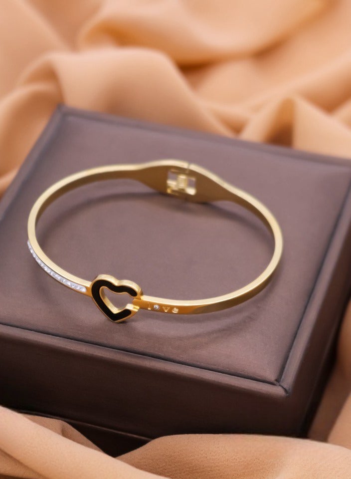 سوار ذهبي وردي مع دلاية على شكل قلب، ستانلس ستيل