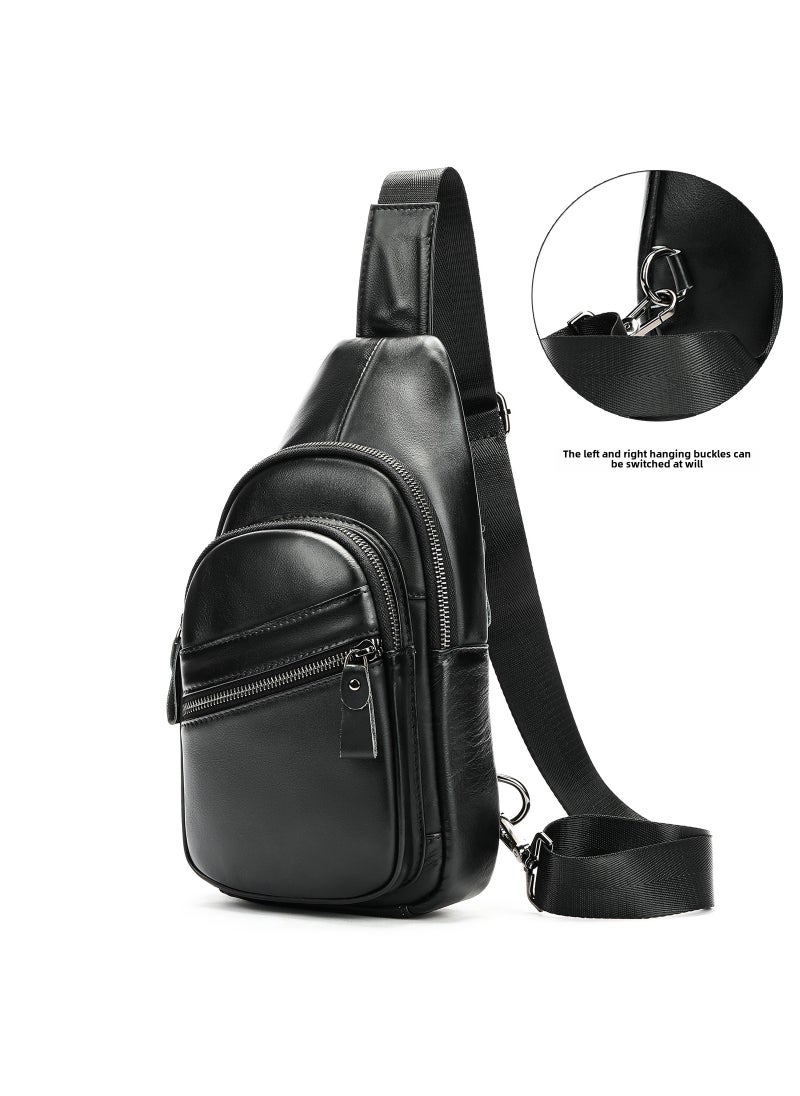 Generic Genuine Leather Mens Sling Bag Casual Sporty Crossbody Black Plain Upgrade 
