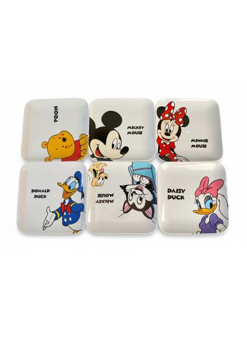 مجموعة أطباق عشاء من 6 قطع بتصميم وجه كرتوني، طعام للحفلات وصحون للفواكه والوجبات الخفيفة، خالية مادة البيسفينول أ - (شخصيات ديزني) - Image 1