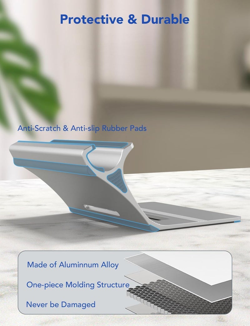 PHOCAR Aluminium Laptop Stand for Desk, 2-in-1 Design, Veritical Laptop Holder & Laptop Riser, One-Piece Design, No Screws or Hinges, Compatible with All the Laptops, Especially for Heavy Devices - Image 5