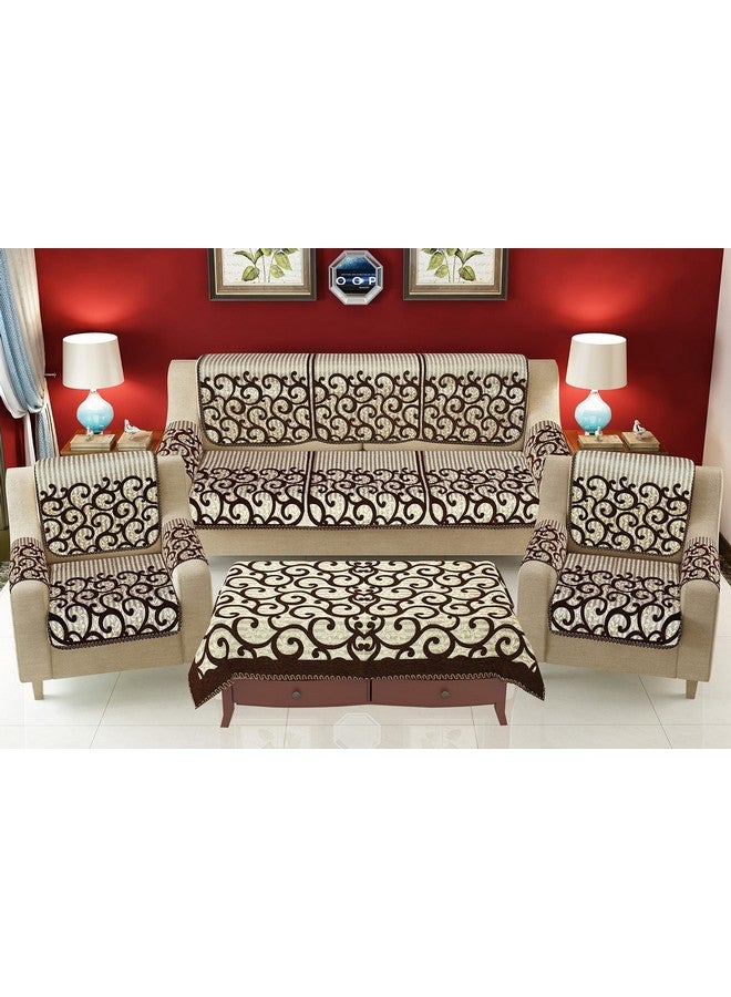 Jayvaam SAWNA Homes 5 Seater Sofa Set with Center Table Cover for Living Comfort - 3 and 2 Seater Arm Cover Set for Home Sofa Couch - 16 Pcs Chenille Slip Cover for Furniture Protector, Coffee - Image 1