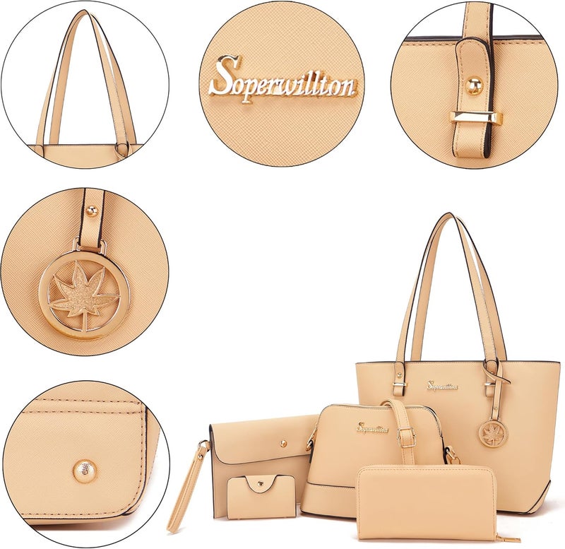 Soperwillton Handbags and Purses for Women Shoulder Tote Bags Top Handle Satchel Purse Set 5pcs - Image 3