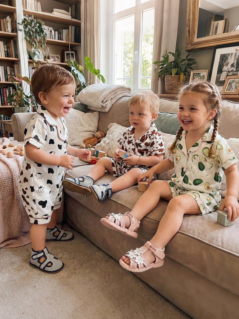 Baby Boys Girls Summer Pajamas Adorable Cow Print Short Sleeve Turn Down Collar Button Down Jumpsuit - Image 1