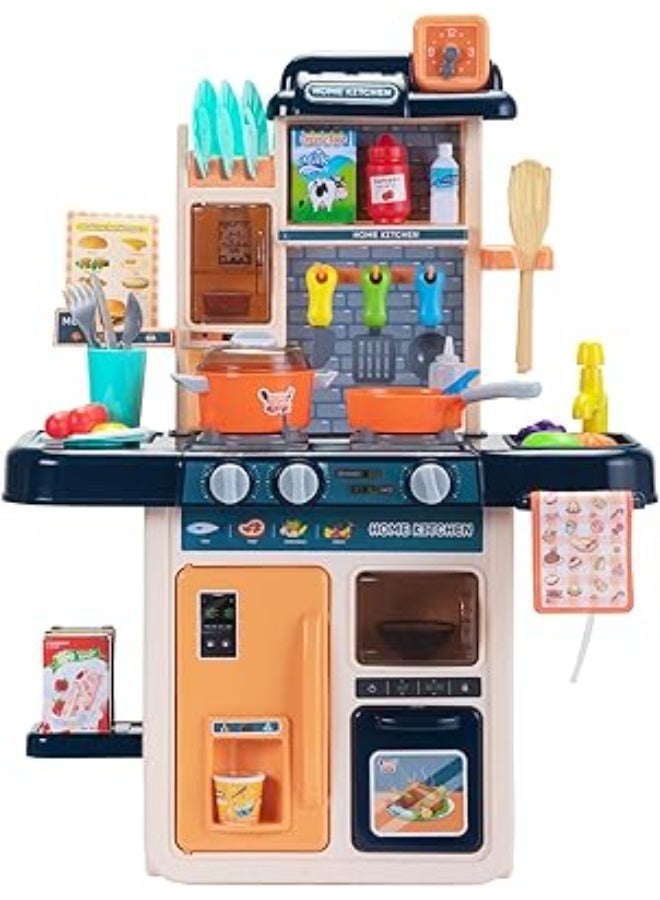 42-Piece Kids Pretend Play Kitchen Set - Medium Size Simulation Kitchen with Realistic Lights & Sounds - Educational Cooking Toy with Accessories for Toddlers. - Image 5