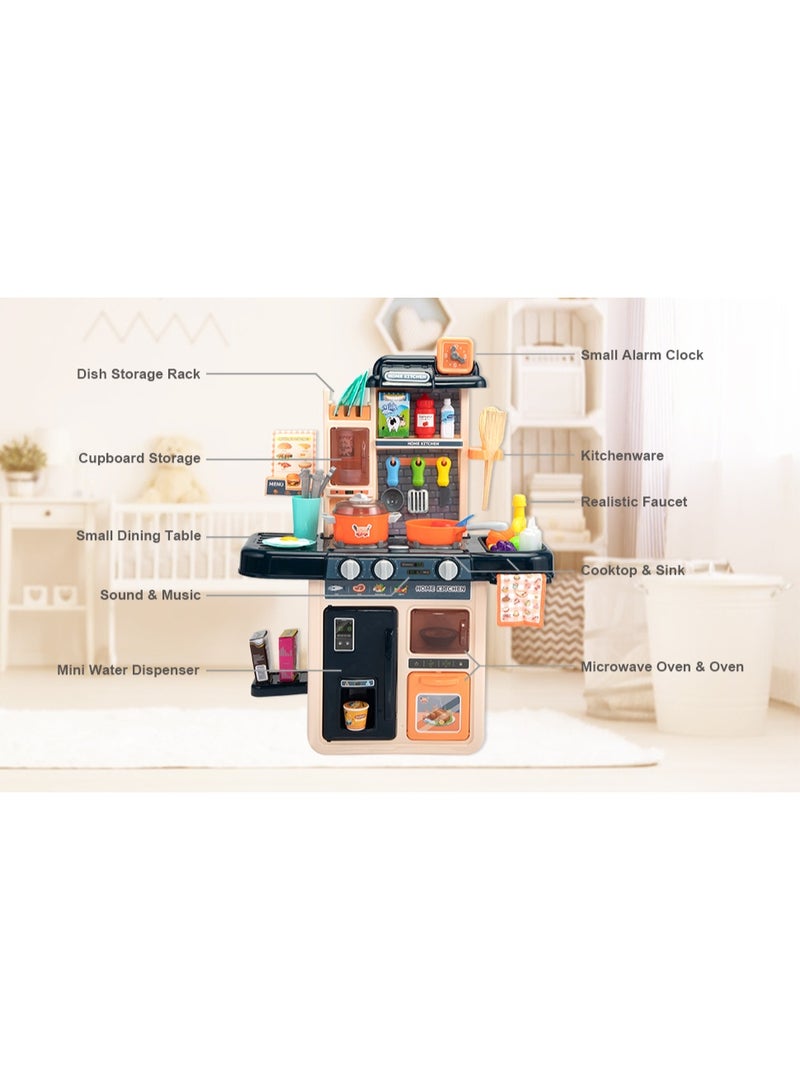 42-Piece Kids Pretend Play Kitchen Set - Medium Size Simulation Kitchen with Realistic Lights & Sounds - Educational Cooking Toy with Accessories for Toddlers. - Image 4
