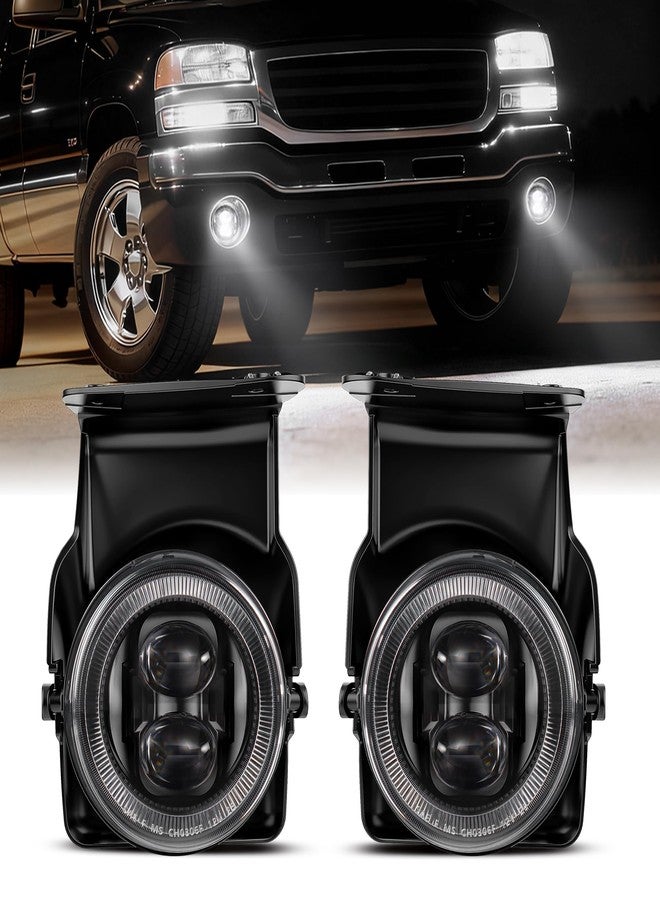 4X4FLSTC New Version LED Fog Lights Assembly Compatible with 2003-2006 GMC Sierra 1500/2500/3500 & 2007 Sierra Classic Models OEM Direct Replacement Fog Lamps Kit Bumper Driving lights Black - 1 Pair - Image 1
