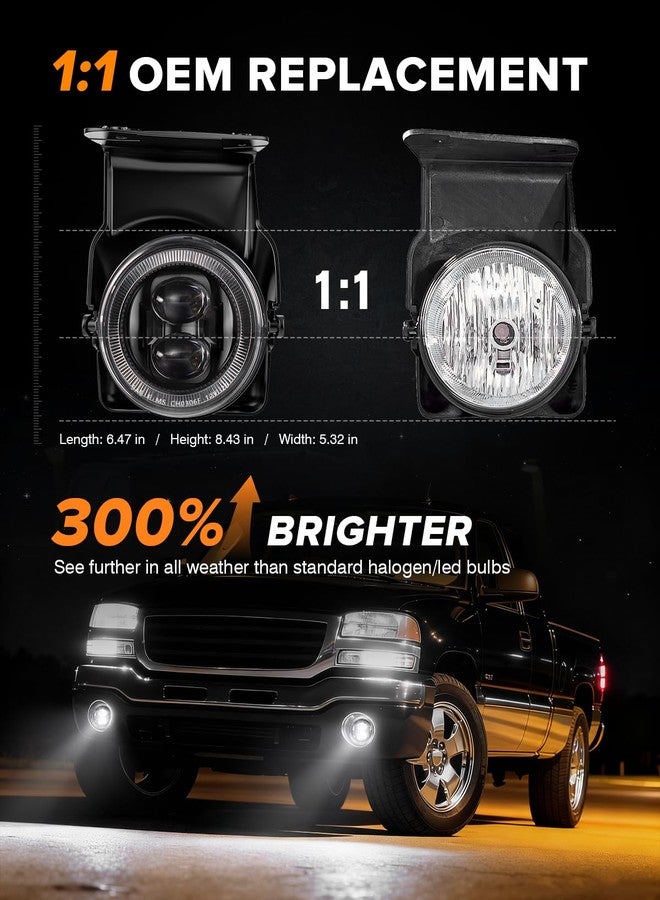 4X4FLSTC New Version LED Fog Lights Assembly Compatible with 2003-2006 GMC Sierra 1500/2500/3500 & 2007 Sierra Classic Models OEM Direct Replacement Fog Lamps Kit Bumper Driving lights Black - 1 Pair - Image 3