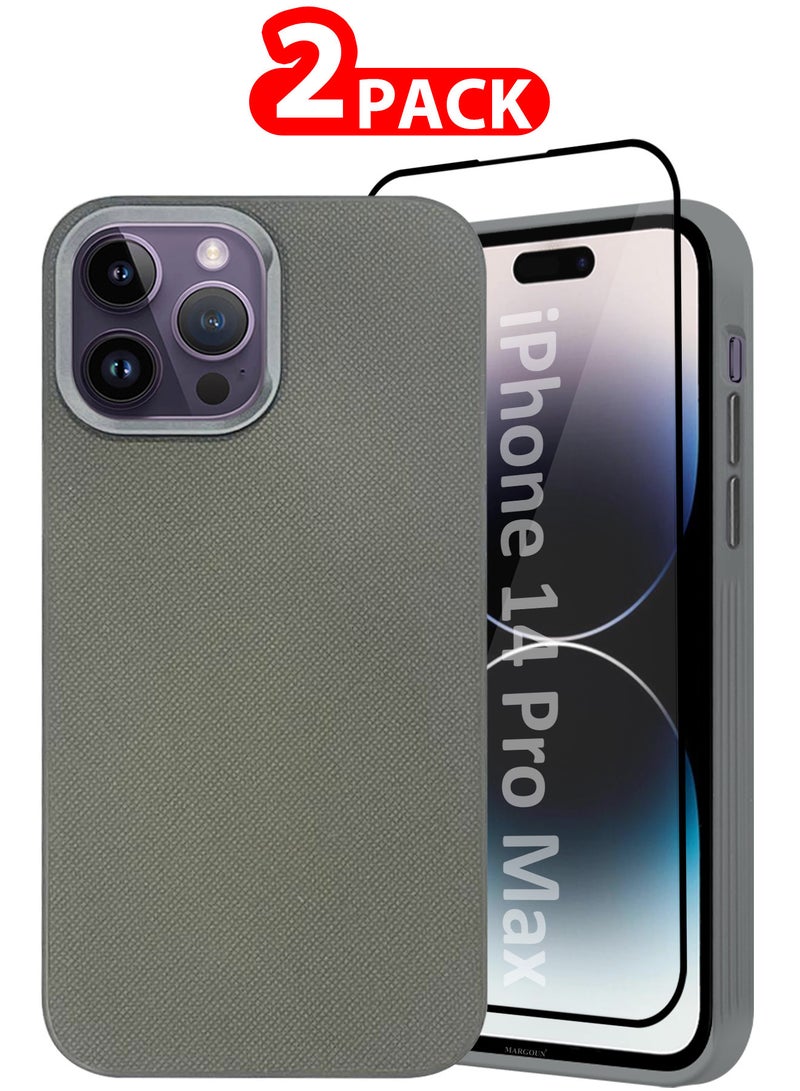 CATANES iPhone 14 Pro Max 2 Pack Vegan Leather Case, 1 Cover with 1 Screen Protector, Slim Fit, Raised Edges for Camera and Screen Protection - Image 1