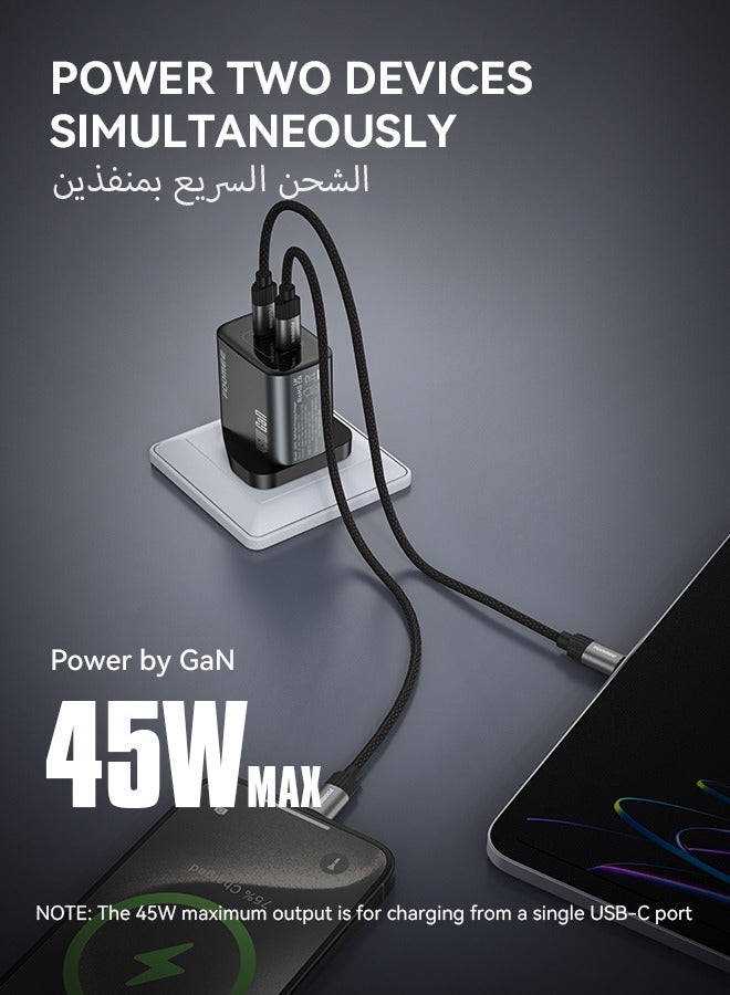 FOOMEE 45W Charger PD Fast GaN Dual USB C Port Charger (with USB-C Cable) 【Wide Compatibility】: For Samsung iPhone MacBook Xiaomi&Laptop - Image 4