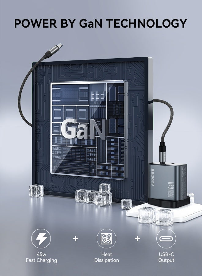 فو ميالتكنولوجيا المحدودة شاحن 45 واط GaN ثنائي المنافذ USB-C، شاحن سريع PD مع كابل، متوافق مع أجهزة الكمبيوتر المحمولة، شحن فائق السرعة لأجهزة Samsung S26 Ultra/S25/S24/S23، وسلسلة iPhone 17/16 وما إلى ذلك (مع كابل من النوع C إلى النوع C بطول 3.3 قدم). - Image 5