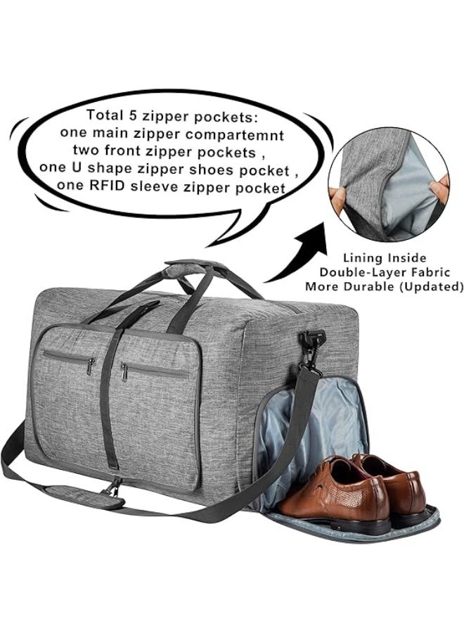 Duffle Bag,65L/85L/115L Foldable Travel Duffel Bag-Weekender Bag with Shoes Compartment, Overnight Bag for Men Women Waterproof & Tear Resistant (Gray) - Image 3