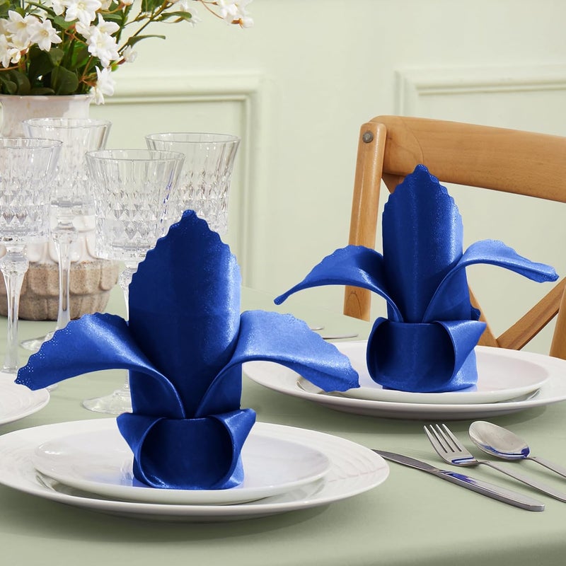 VACVELT Royal Blue Satin Napkins  24 Pack 17x17 Inch Scalloped Elegant Dinner Napkins for Wedding Banquet  Party - Image 2