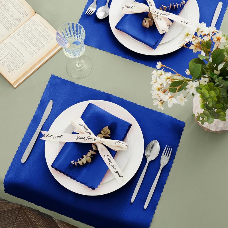 VACVELT Royal Blue Satin Napkins  24 Pack 17x17 Inch Scalloped Elegant Dinner Napkins for Wedding Banquet  Party - Image 3