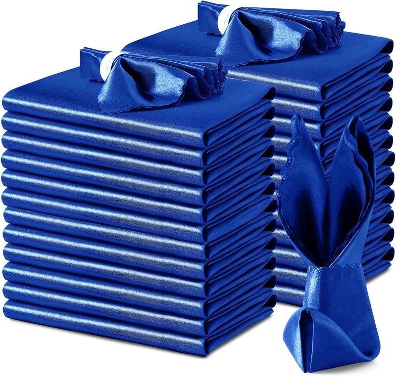 VACVELT Royal Blue Satin Napkins  24 Pack 17x17 Inch Scalloped Elegant Dinner Napkins for Wedding Banquet  Party - Image 1