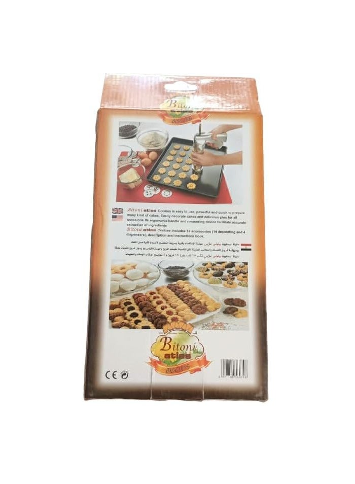 Bitoni Betoni Atlas Large Italian Petit Four Press, Silver, High Quality Stainless Steel, with 14 Automatic Petit Four and Cookie Presses - BA-30006 - Image 4