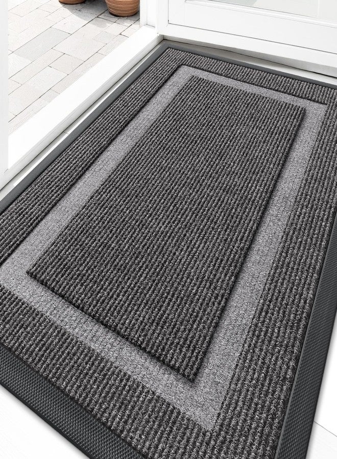 OLANLY Front Door Mat Indoor Outdoor Entrance, Waterproof All-Season, All-Weather Doormat, Sturdy Natural Rubber, Fade Resistant, Low Profile, Easy Clean Patio Porch Entryway Mat, 35x23, Dark Grey - Image 1